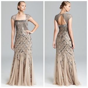 Adrianna Papell Cap Sleeve Beaded Gown